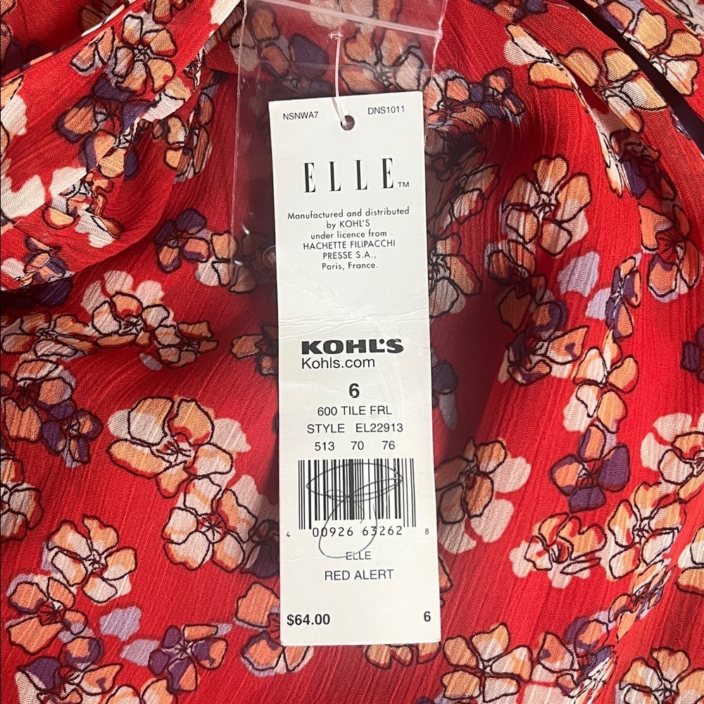 ELLE NWT Red Alert White Floral Halter Dress Belted Ruffle Dress,  Women’s Sz 6 - Picture 7 of 7
